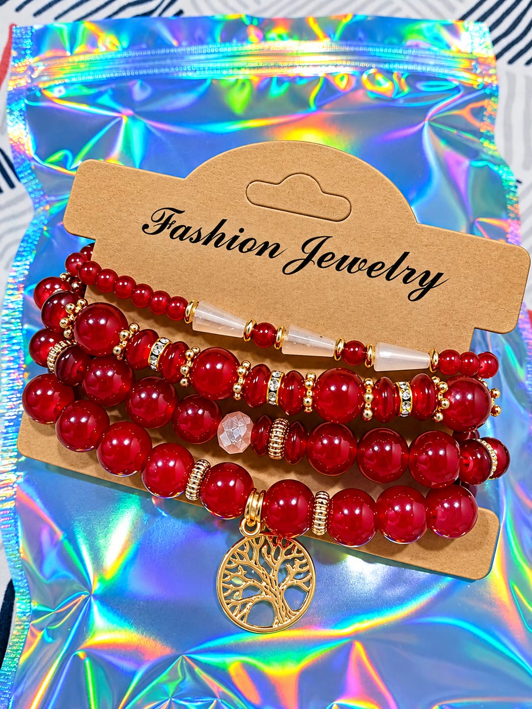 Set de 4 pulseras bohemias estilo retro con árbol de la vida