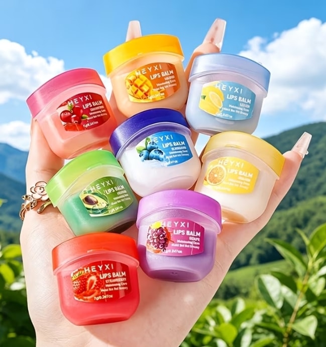 Set de 8 bálsamos labiales hidratantes sabores frutas HEYXI